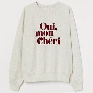 H&M Women's Cream Sweater with Burgundy Print